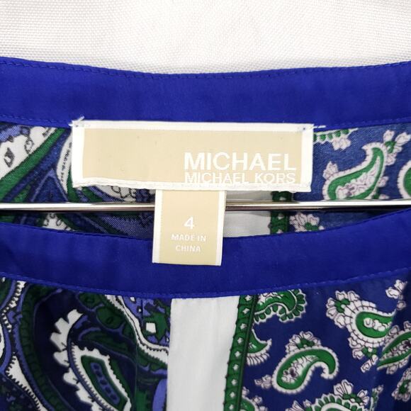 Michael Kors Blouse Womens 4 Blue Green Paisley Print Elastic Waist Pullover Top - Picture 7 of 8
